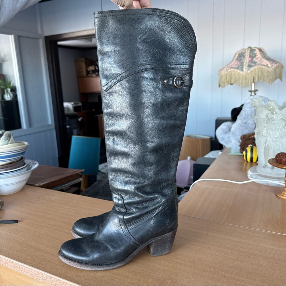 Frye Black Leather Knee-High Boots